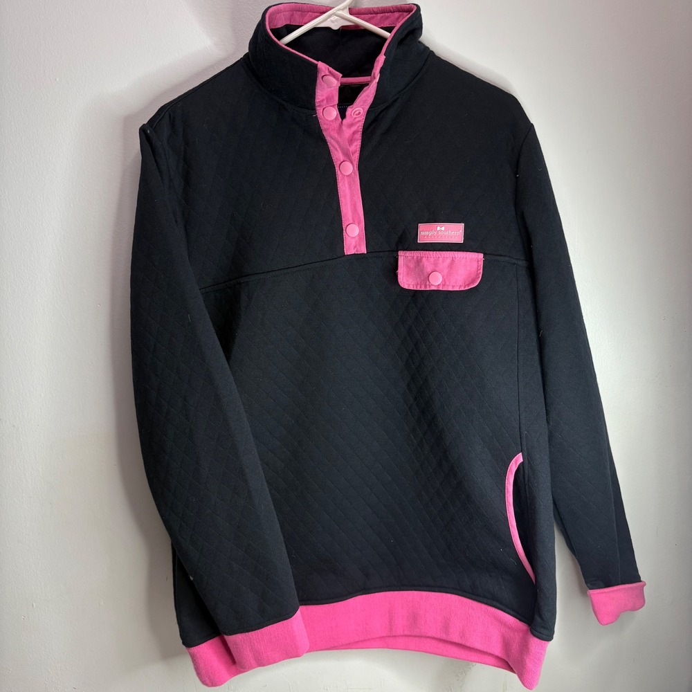 Simply Southern Black and Pink Quilted Pullover Sweatshirt